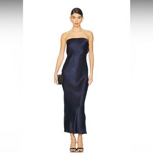 bec & bridge navy blue strapless moon dance dress